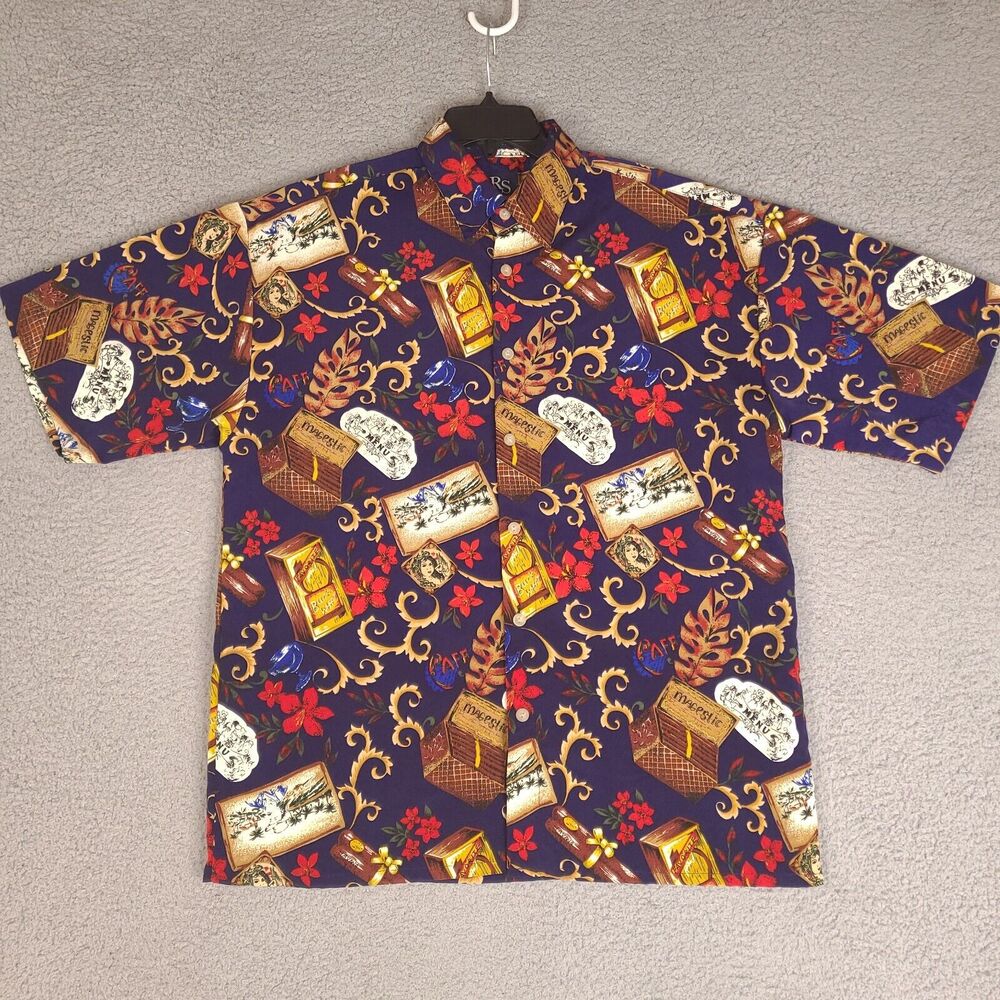 Ringo Sports Shirt Mens Large Floral Cigar Short Sleeve Button‎ Down Hawaiian